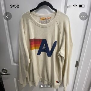 Aviator Nation Cream Sweater with Rainbow Logo